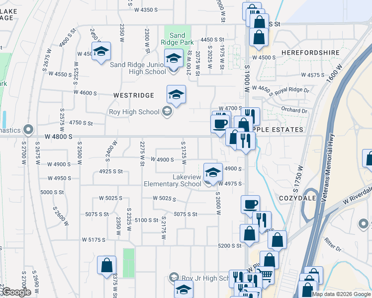 map of restaurants, bars, coffee shops, grocery stores, and more near 4848 South 2125 West in Roy