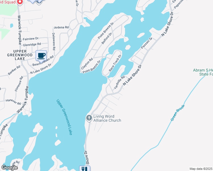 map of restaurants, bars, coffee shops, grocery stores, and more near 16 Landing Road in West Milford