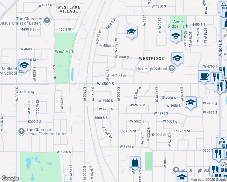 map of restaurants, bars, coffee shops, grocery stores, and more near 4846 South 2575 West in Roy