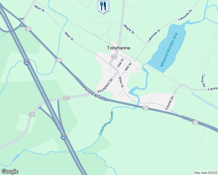 map of restaurants, bars, coffee shops, grocery stores, and more near 76 Prospect Street in Tobyhanna