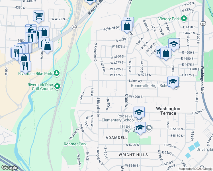 map of restaurants, bars, coffee shops, grocery stores, and more near 400 West 4900 South in Ogden