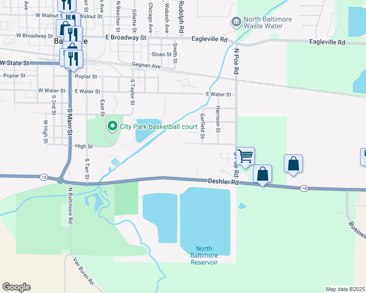 map of restaurants, bars, coffee shops, grocery stores, and more near 802 Richardson St in North Baltimore