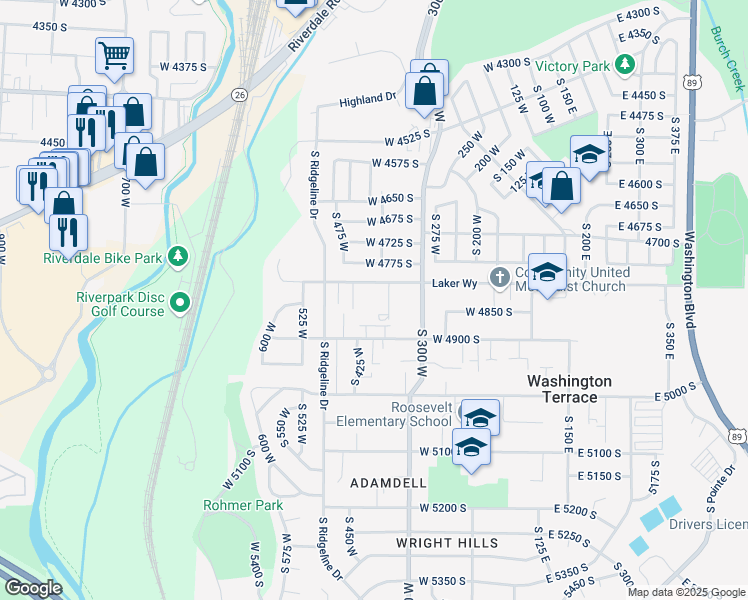 map of restaurants, bars, coffee shops, grocery stores, and more near 400 West 4900 South in Ogden