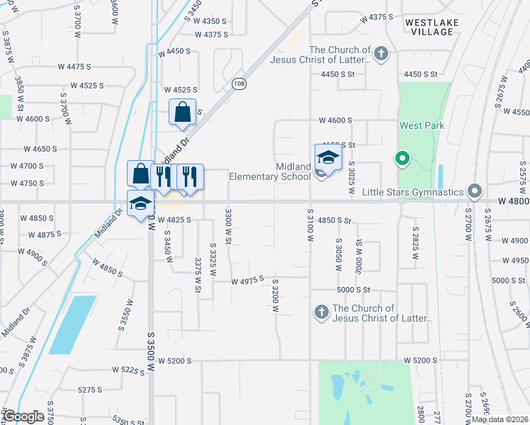 map of restaurants, bars, coffee shops, grocery stores, and more near 4849 South 3200 West in Roy