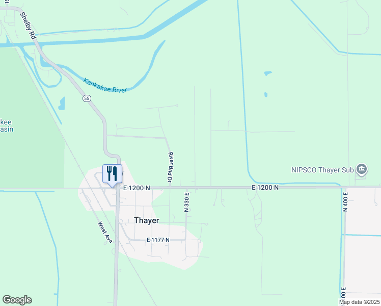 map of restaurants, bars, coffee shops, grocery stores, and more near 12150 North 332E in De Motte