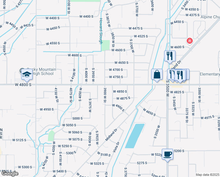 map of restaurants, bars, coffee shops, grocery stores, and more near 4869 South 3850 West in Roy