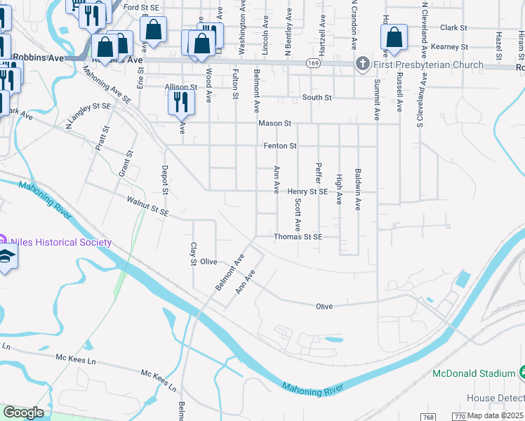 map of restaurants, bars, coffee shops, grocery stores, and more near 620 Ann Avenue in Niles