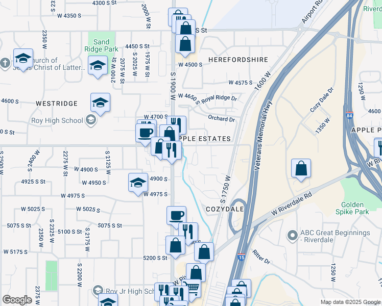 map of restaurants, bars, coffee shops, grocery stores, and more near 4815 South 1800 West in Roy