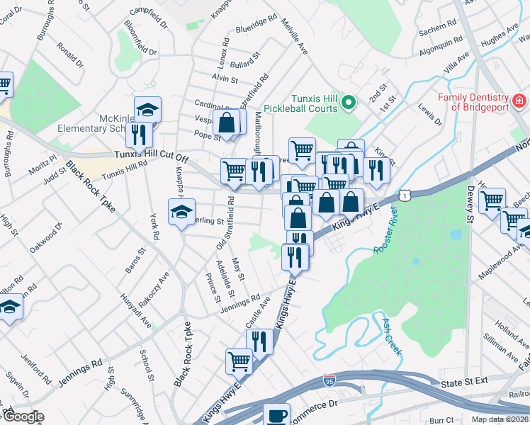 map of restaurants, bars, coffee shops, grocery stores, and more near 23 Sterling Street in Fairfield