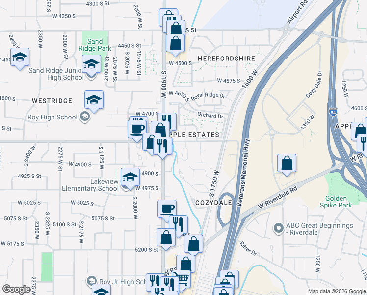 map of restaurants, bars, coffee shops, grocery stores, and more near 4815 South 1800 West in Roy