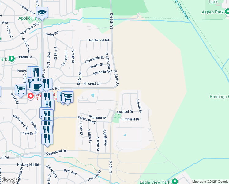 map of restaurants, bars, coffee shops, grocery stores, and more near 8229 South 66th Avenue Court in La Vista