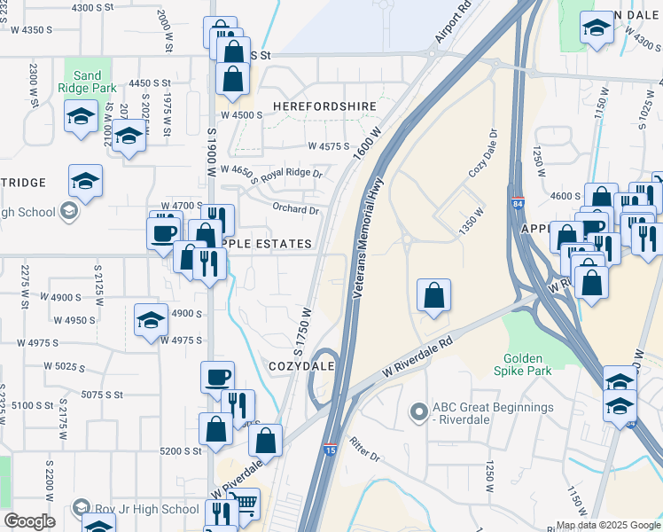 map of restaurants, bars, coffee shops, grocery stores, and more near 1708 West 4800 South in Riverdale