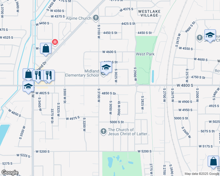 map of restaurants, bars, coffee shops, grocery stores, and more near 3039 4800 South Street in Roy