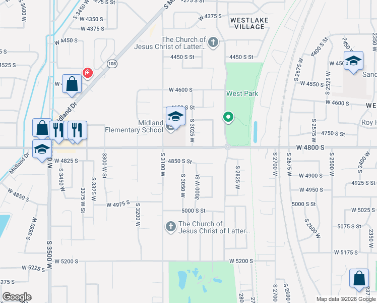 map of restaurants, bars, coffee shops, grocery stores, and more near 4779 South 3025 West in Roy
