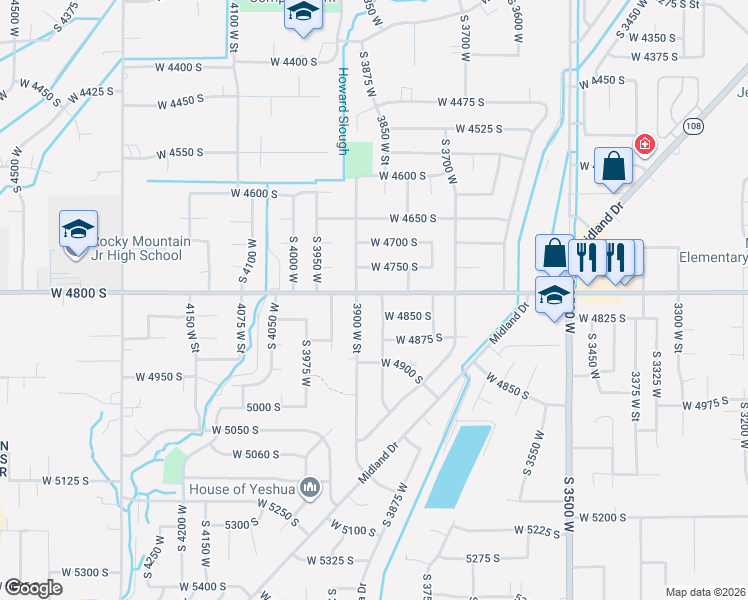 map of restaurants, bars, coffee shops, grocery stores, and more near 4813 South 3850 West in Roy