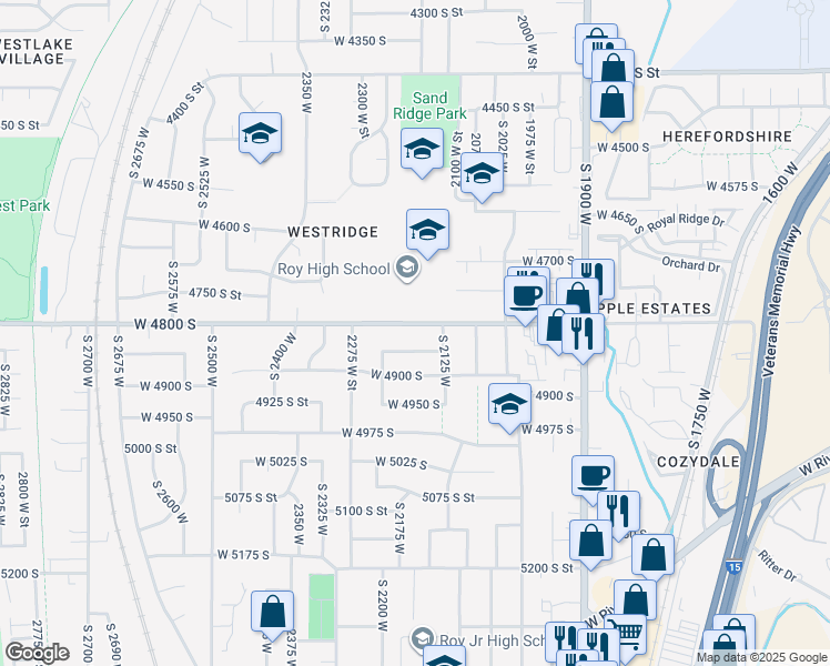 map of restaurants, bars, coffee shops, grocery stores, and more near 2153 West 4800 South in Roy
