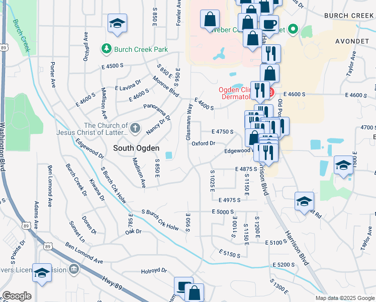 map of restaurants, bars, coffee shops, grocery stores, and more near 4790 Glasmann Way in Ogden