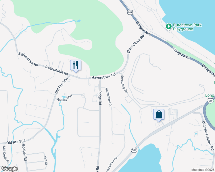 map of restaurants, bars, coffee shops, grocery stores, and more near 3 Parliament Drive in New City