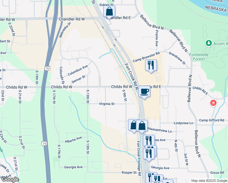 map of restaurants, bars, coffee shops, grocery stores, and more near 905 Childs Road East in Bellevue