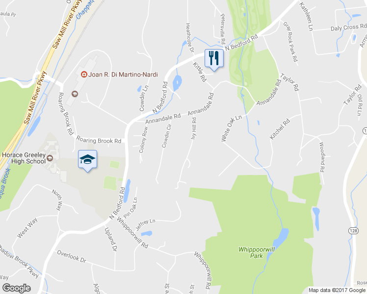 map of restaurants, bars, coffee shops, grocery stores, and more near 18 Ivy Hill Road in Chappaqua