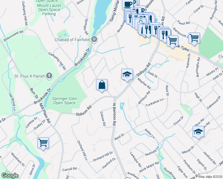 map of restaurants, bars, coffee shops, grocery stores, and more near 88 September Place in Fairfield