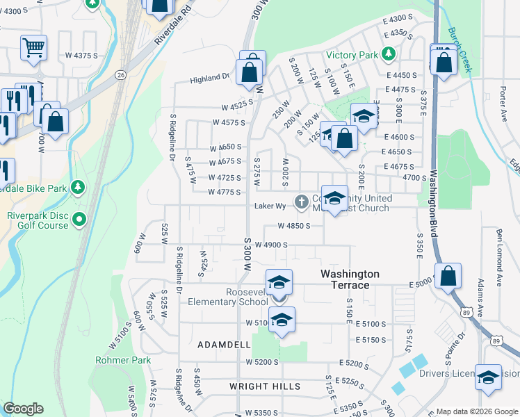 map of restaurants, bars, coffee shops, grocery stores, and more near 287 West 4775 South in Ogden