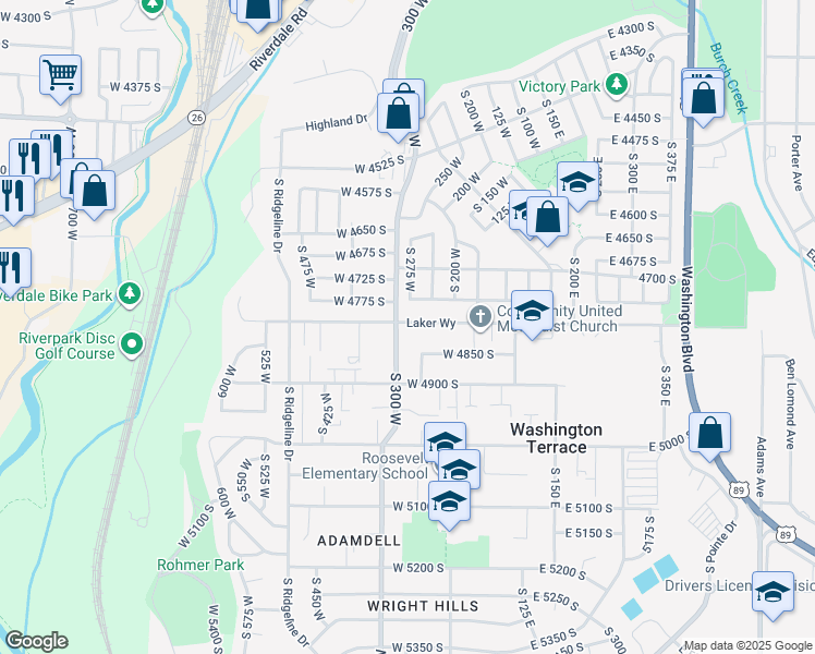 map of restaurants, bars, coffee shops, grocery stores, and more near 287 West 4775 South in Ogden