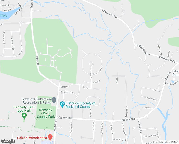 map of restaurants, bars, coffee shops, grocery stores, and more near 11 Inverness Drive in New City