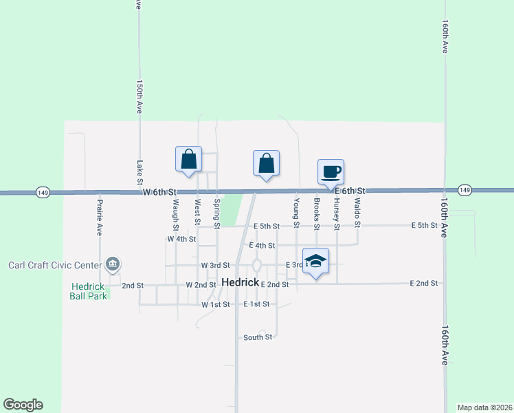 map of restaurants, bars, coffee shops, grocery stores, and more near 510 North Main Street in Hedrick