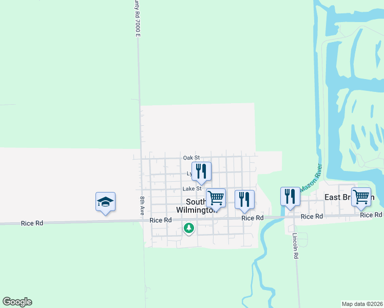 map of restaurants, bars, coffee shops, grocery stores, and more near 370 Oak Street in South Wilmington