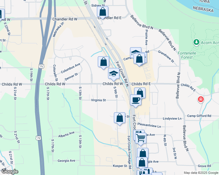 map of restaurants, bars, coffee shops, grocery stores, and more near 905 Childs Road East in Bellevue