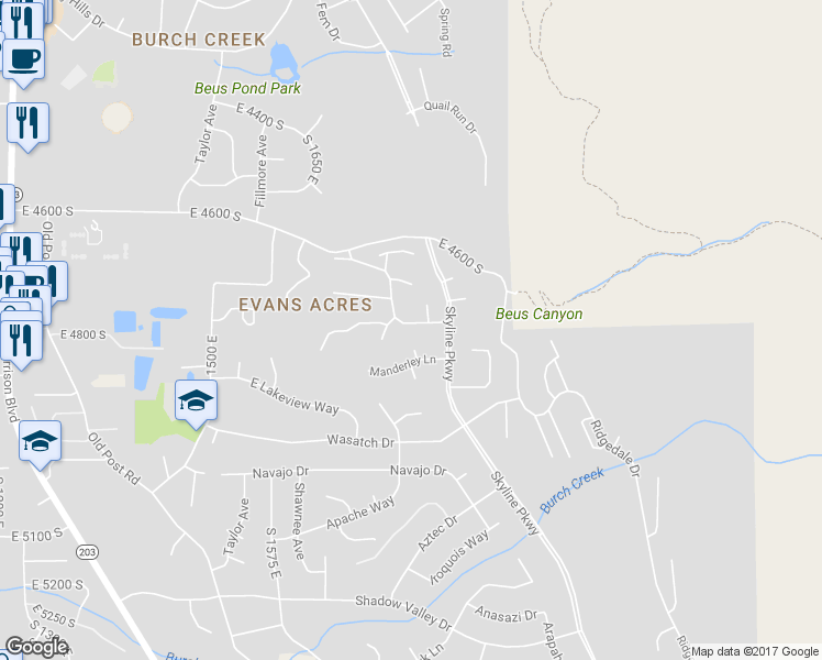 map of restaurants, bars, coffee shops, grocery stores, and more near 1773 Meadow Creek Lane in Ogden