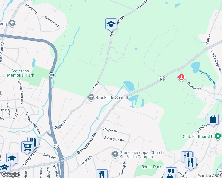 map of restaurants, bars, coffee shops, grocery stores, and more near 10 Brookside Lane in Ossining
