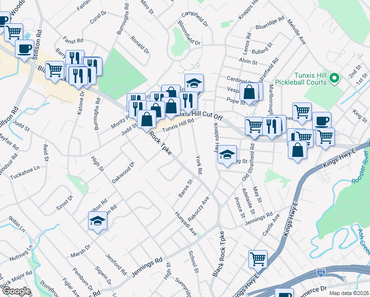 map of restaurants, bars, coffee shops, grocery stores, and more near 95 Roseville Street in Fairfield