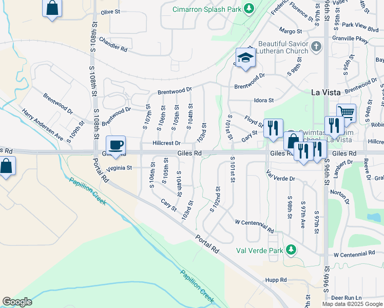 map of restaurants, bars, coffee shops, grocery stores, and more near in Ralston