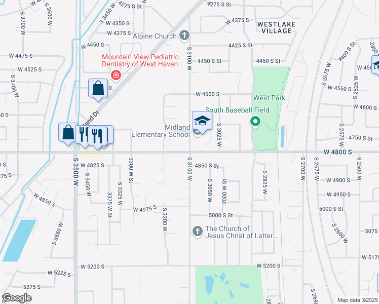 map of restaurants, bars, coffee shops, grocery stores, and more near 3100 West 4800 South in Roy