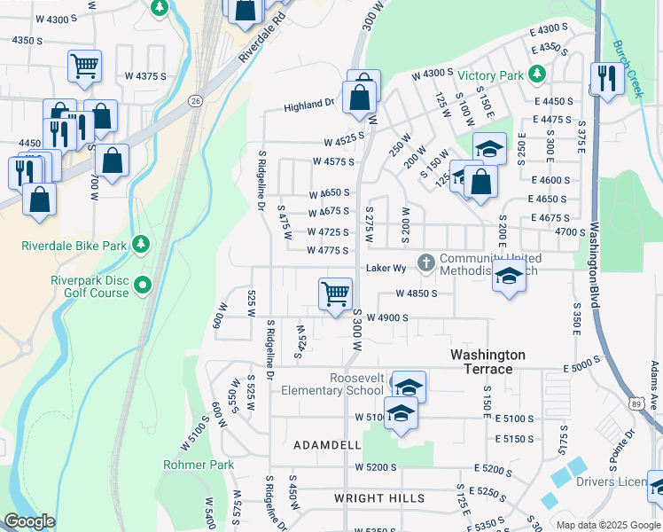 map of restaurants, bars, coffee shops, grocery stores, and more near 343 West 4775 South in Ogden