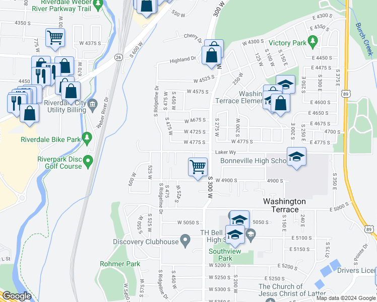 map of restaurants, bars, coffee shops, grocery stores, and more near 423 West 4775 South in Ogden