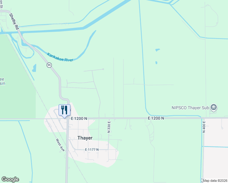 map of restaurants, bars, coffee shops, grocery stores, and more near 12197 North 332E in De Motte