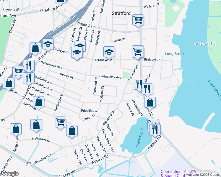 map of restaurants, bars, coffee shops, grocery stores, and more near 252 McGrath Court in Stratford