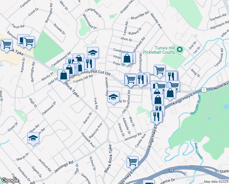 map of restaurants, bars, coffee shops, grocery stores, and more near 93 Division Avenue in Fairfield