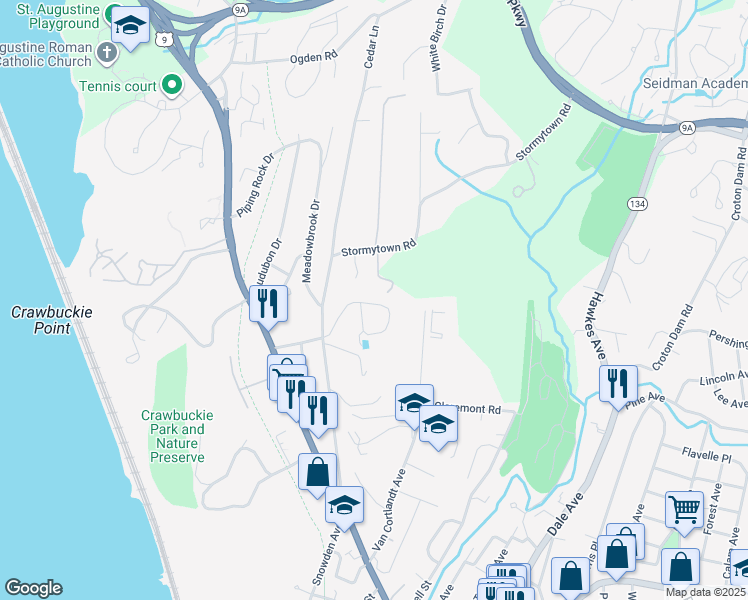 map of restaurants, bars, coffee shops, grocery stores, and more near 17 Hudson Watch Drive in Ossining