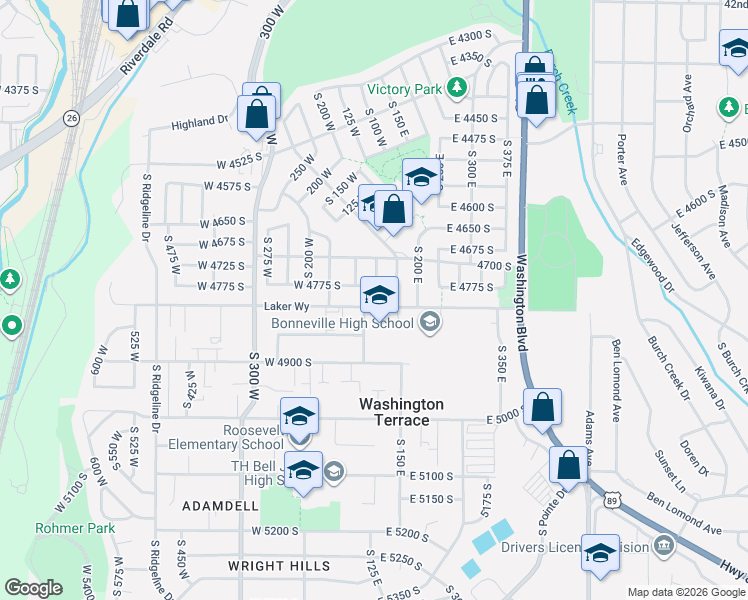 map of restaurants, bars, coffee shops, grocery stores, and more near 114 East 4800 South in Ogden