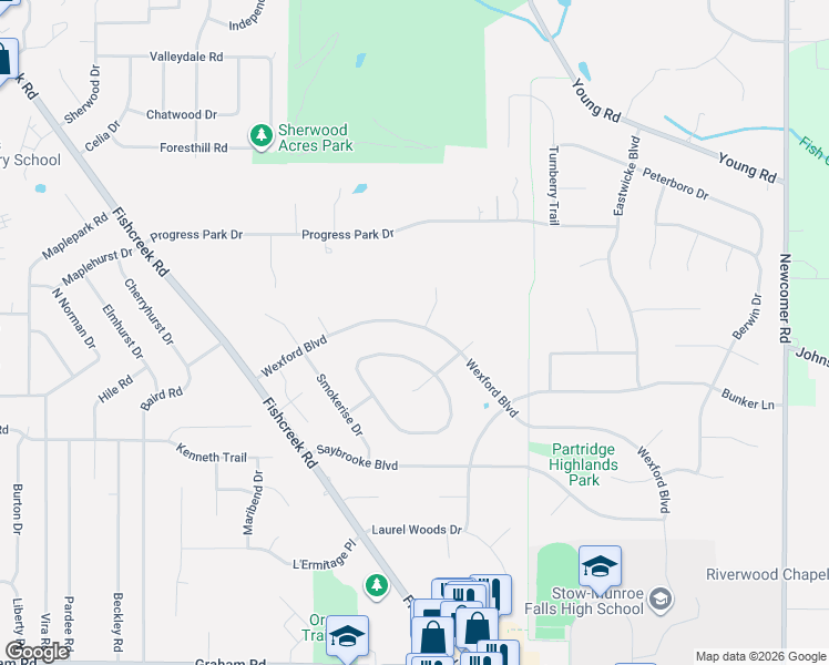 map of restaurants, bars, coffee shops, grocery stores, and more near 2828 Wexford Boulevard in Stow