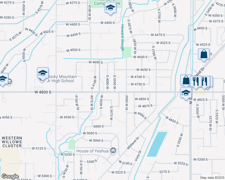 map of restaurants, bars, coffee shops, grocery stores, and more near 4799 South 3950 West in Roy
