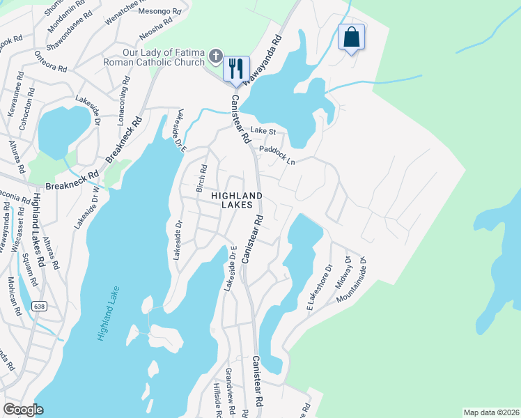 map of restaurants, bars, coffee shops, grocery stores, and more near 781 Canistear Road in Vernon Township