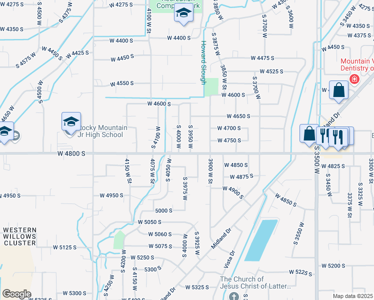 map of restaurants, bars, coffee shops, grocery stores, and more near 4799 South 3950 West in Roy