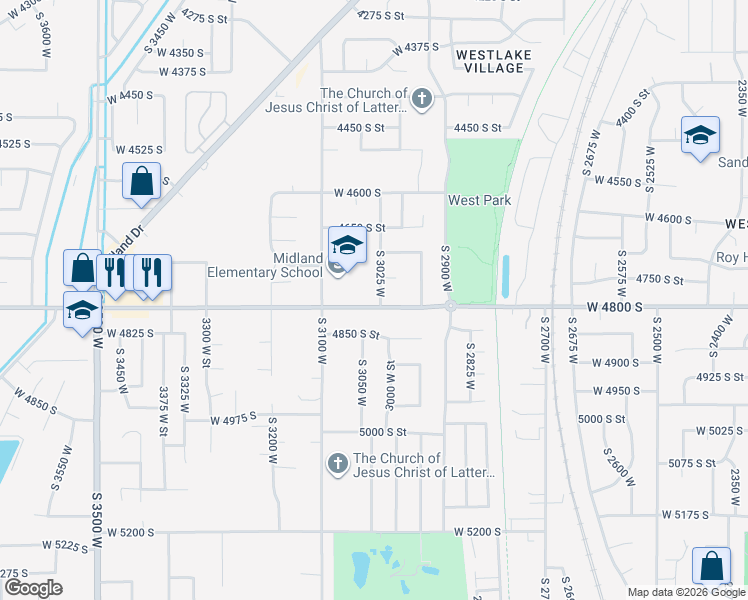map of restaurants, bars, coffee shops, grocery stores, and more near 4793 South 3025 West in Roy