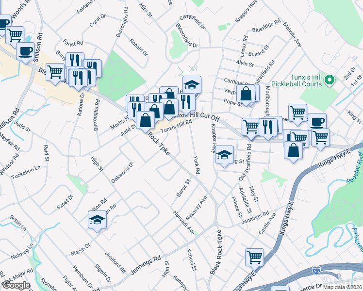 map of restaurants, bars, coffee shops, grocery stores, and more near 95 Roseville Street in Fairfield