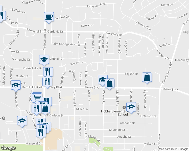 map of restaurants, bars, coffee shops, grocery stores, and more near 602 Killarney Dr in Cheyenne